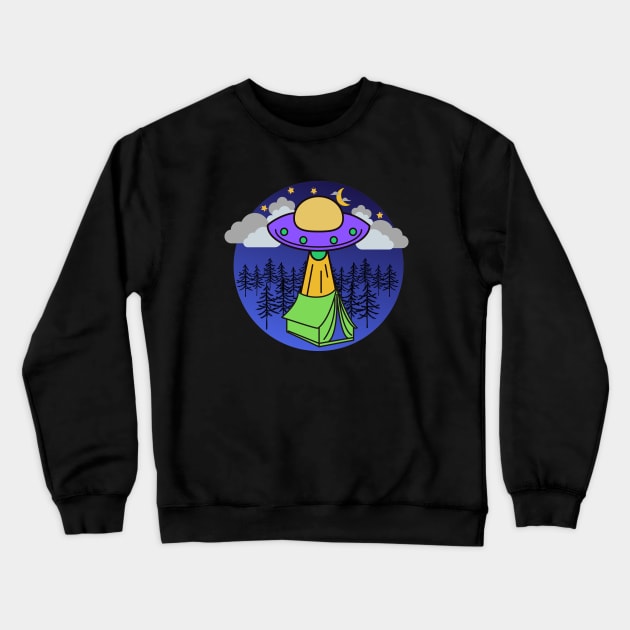 Alien Spaceship Visits Campers – Purple Green Crewneck Sweatshirt by KoreDemeter14
